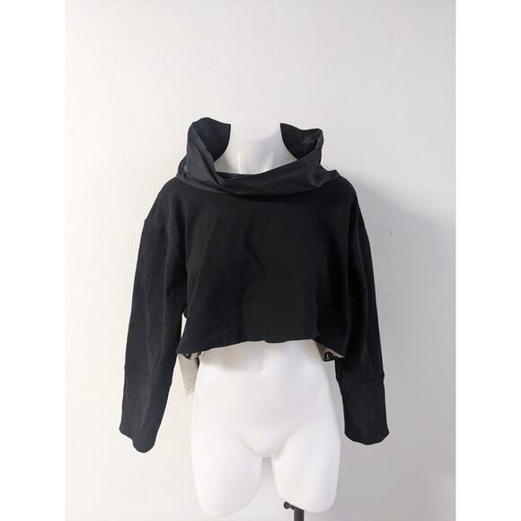 New Diane Ness Womens Size Medium Cowl Neck Crop Top Black Long Sleeves NWT - Picture 2 of 7